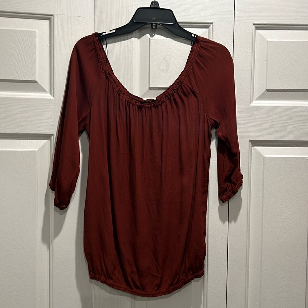 NWT Monrow Brown/Rust off the Shoulder Blouse, Size Large